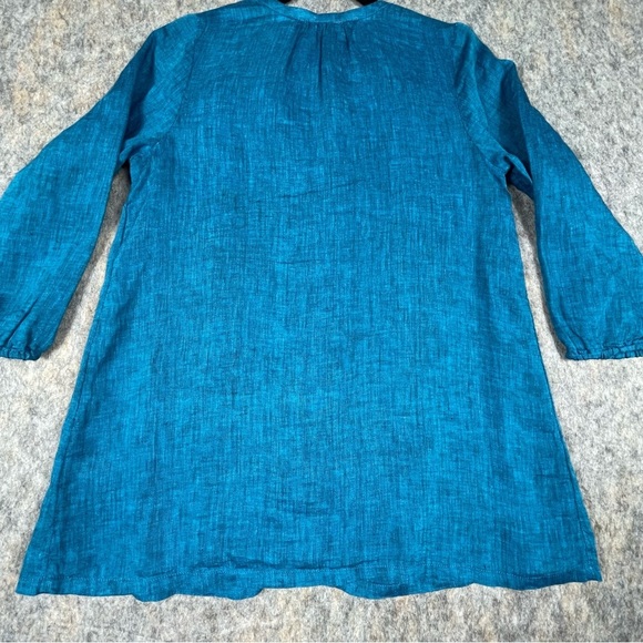 Pure Jill Linen Aqua Blue 3/4 Sleeve Easy Button-Front Lagenlook Tunic Top  Sz S - Picture 8 of 13